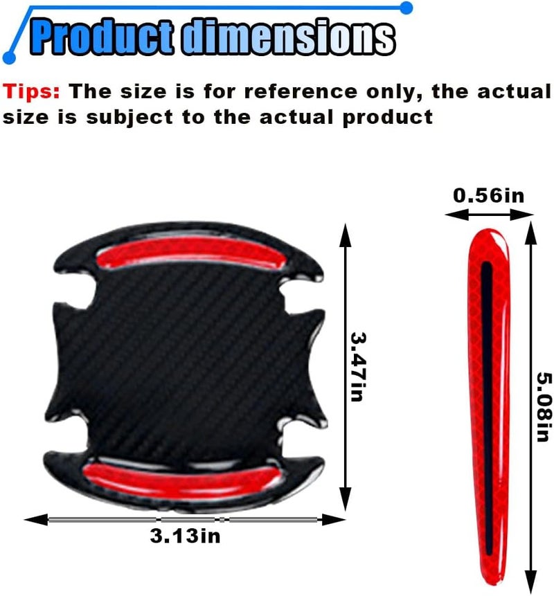 BDZMC 8PCS Reflective Car Door Handle Protector Stickers - Carbon Fiber Auto Handle Guard, Anti-Scratch, Red - Image 2